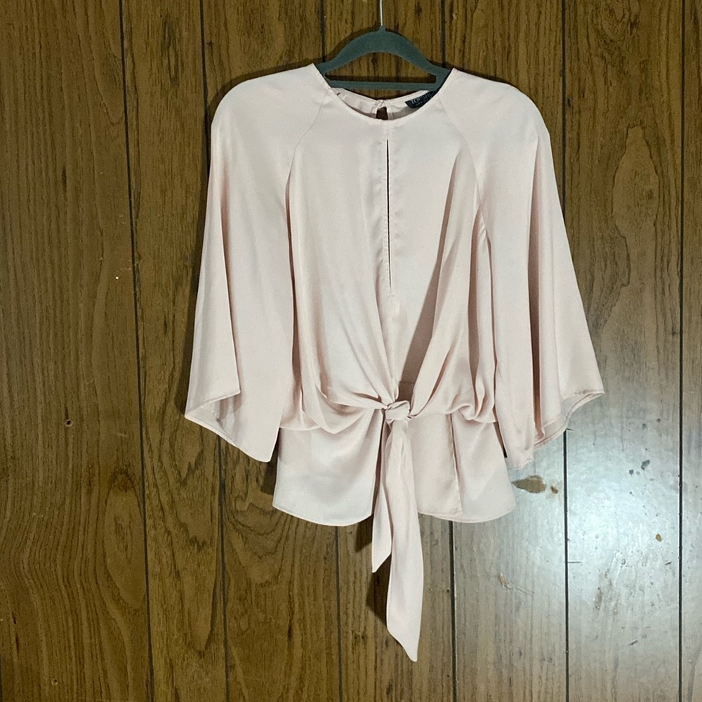 Topshop Blush Nude Blouse Flutter Sleeves Open Back